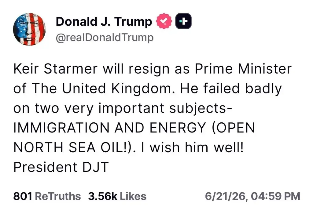 Дональд Трамп ожидает отставки премьер-министра Великобритании Кира Стармера