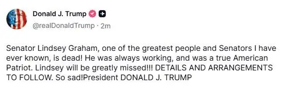 Дональд Трамп сообщил о смерти сенатора Линдси Грэма